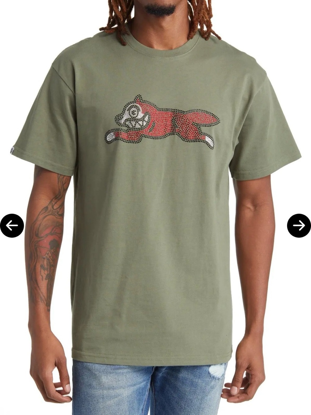 Icecream Olive Green Short Sleeve Tee with Red Fox Graphic